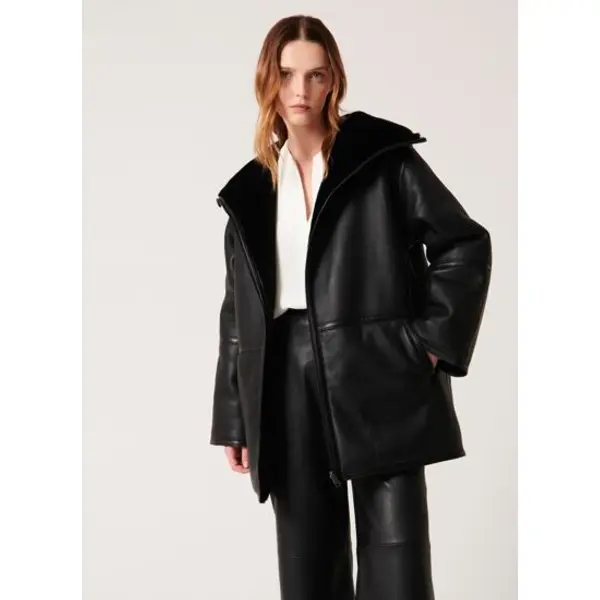 Manteau maya noir en cuir - Zapa