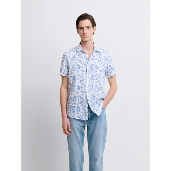 Chemise manches courtes en lin fleurie