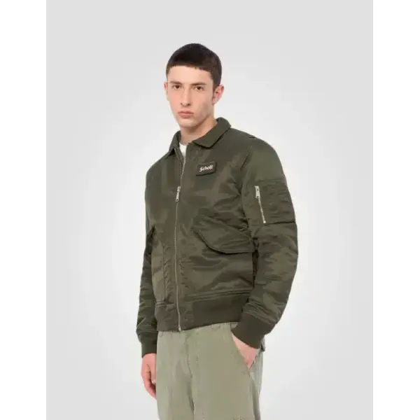Bomber CWU kaki avec col Schott Homme