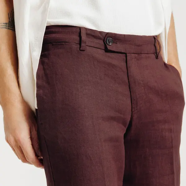 Pantalon chino straight 100% lin