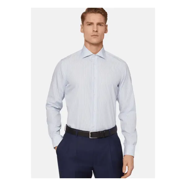 Chemise à rayures bleu ciel en coton slim fit - Boggi milano
