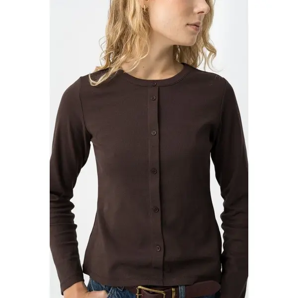 T-shirt marron manches longues boutonné femme Tiffosi – Coupe droite