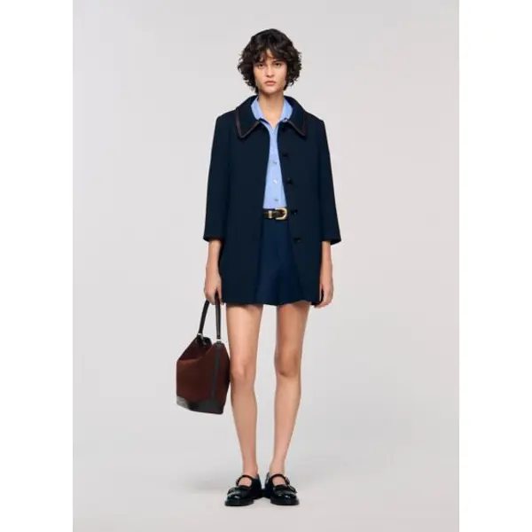 Manteau à bandes en cuir - Sandro