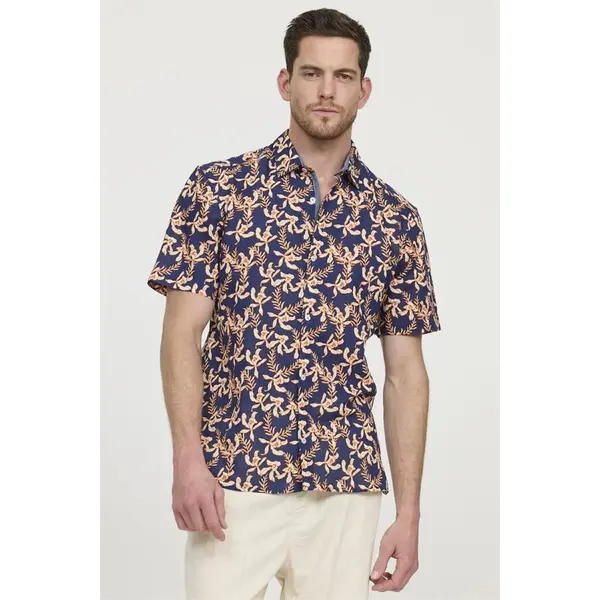 Chemise Bleue Marine Manches Courtes à Imprimé Floral Lee Cooper Homme du M au 4XL