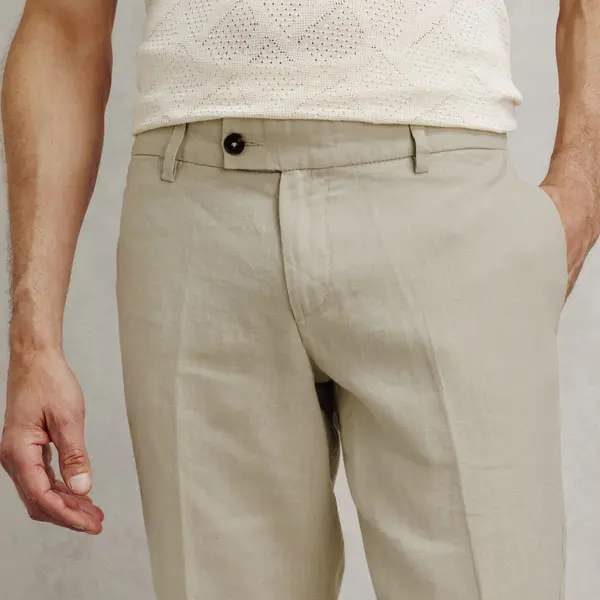 Pantalon chino straight 100% lin