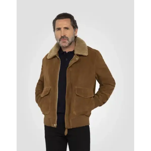 Blouson cuir de chèvre marron col aviateur Schott Homme