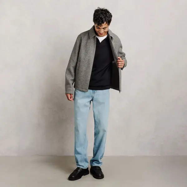 Blouson contenant de la laine col chemise zippé