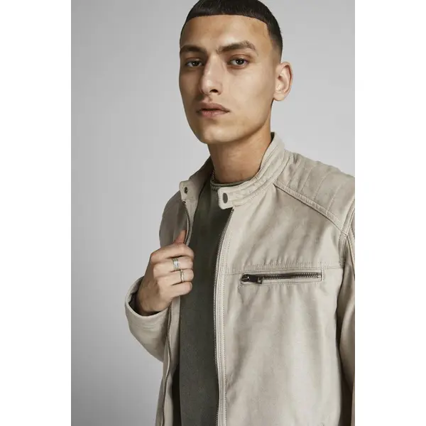 Blouson beige en simili cuir