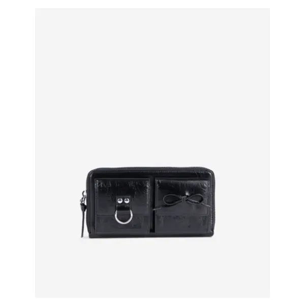 Portefeuille amelia en cuir craquelé noir black - The Kooples Corbeil