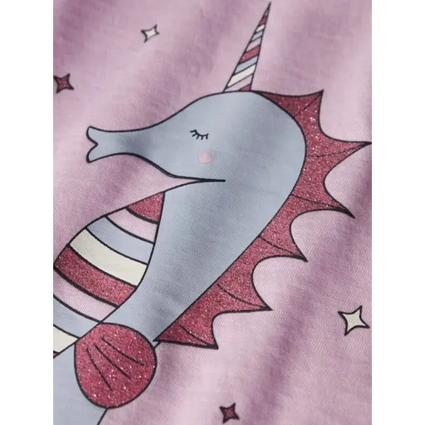 Tee-Shirt Fille Rose Imprimé Hippocampe Name It 9-12 Mois à 5 Ans