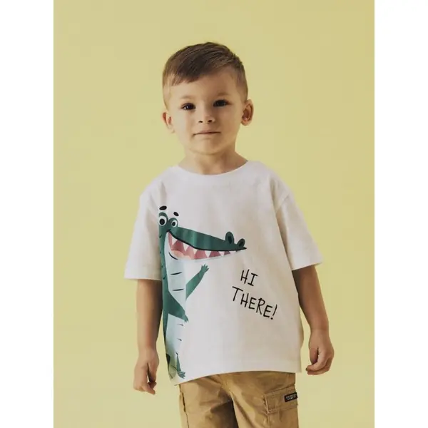 Tee-shirt manches courtes blanc crocodile Name It mini garçon | Du 18 mois au 8 ans