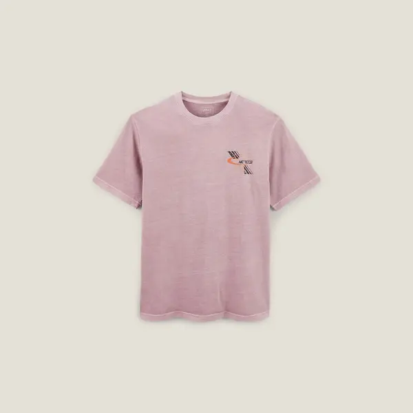 Tee shirt col rond imprimé poitrine en coton