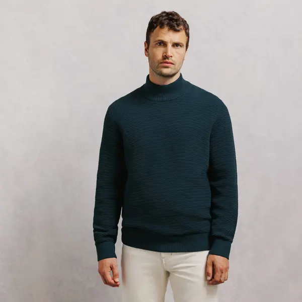 Pull col montant grosse jauge en point de riz