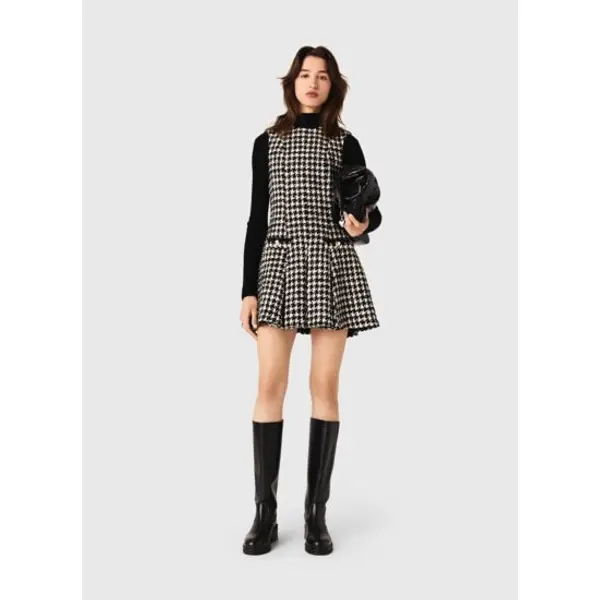 Robe en tweed pied-de-poule évasée - Maje