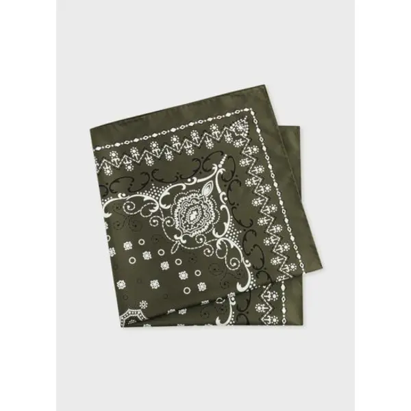 Bandana à motifs en twill de soie kaki - Figaret