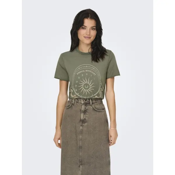 Tee-shirt vert kaki imprimé doré femme ONLY du XS au XL