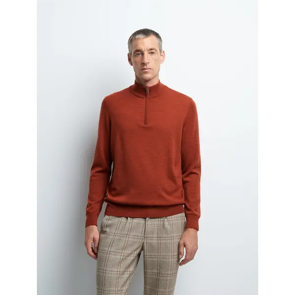 Pull col montant zippé en laine mérinos