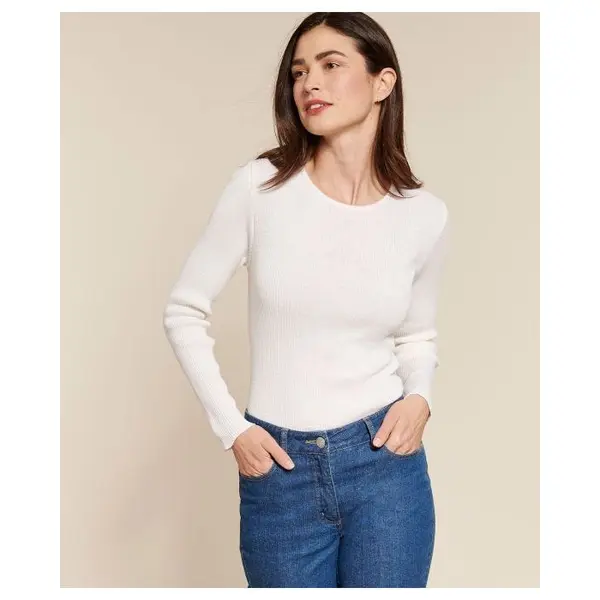 Pull col rond 50% laine mérinos, uni et rayé