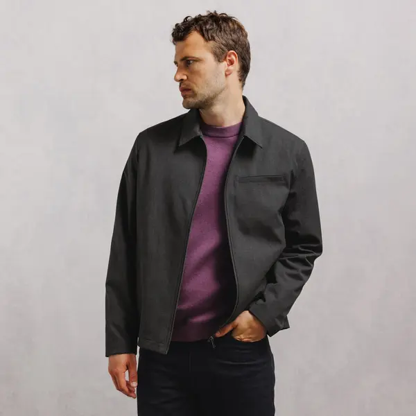 Veste zippée col chemise à carreaux