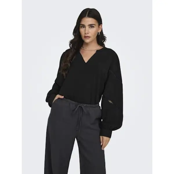 Blouse Noire Élégante Col V Manches Longues JDY pour Femme