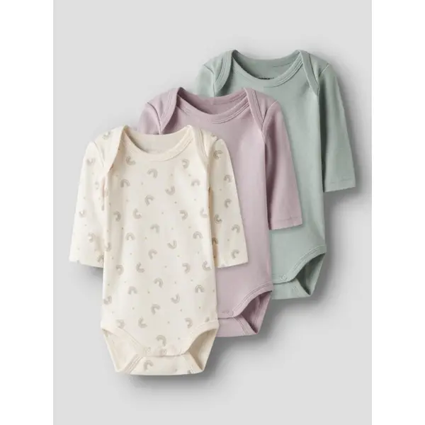 bodys manches longues bébé fille Name It vert, rose, beige motif arc-en-ciel – coton 100% – 1-18 mois