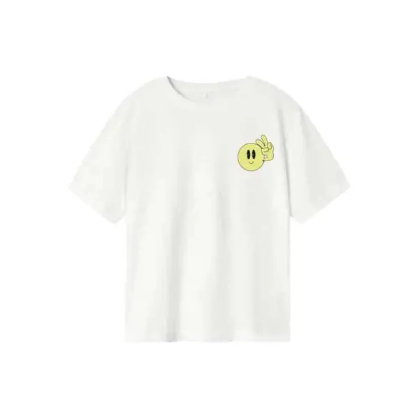 T-shirt Blanc Logo Torse et Smiley au Dos Name It Garçon 6-12 ans