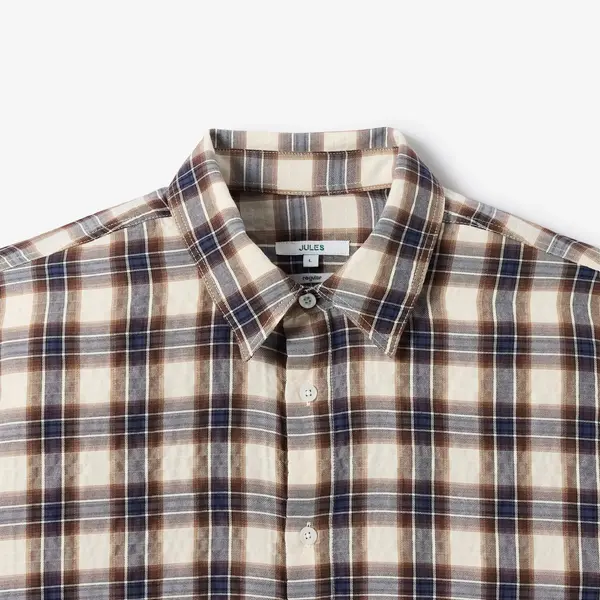 Chemise regular col français à carreaux