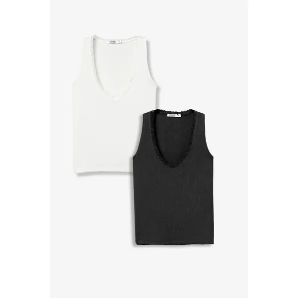 Lot 2 Débardeurs Femme Noir & Blanc Dentelle Tiffosi VIGO