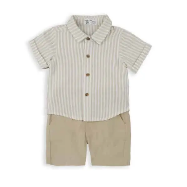 Ensemble Short + Chemise Beige/Blanc Babybol Garçon 18 Mois-5 Ans