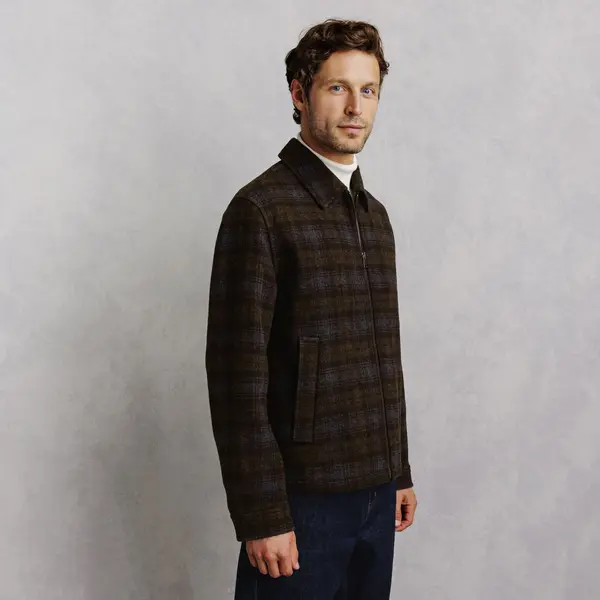 Blouson contenant de la laine col chemise zippé