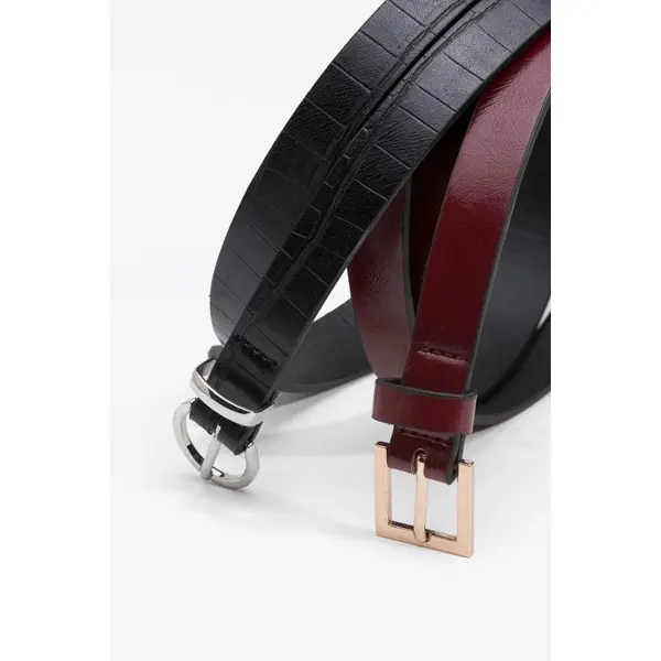 LOT DE 2 CEINTURES NOIRE ET BORDEAUX TIFFOSI FEMME LEILA