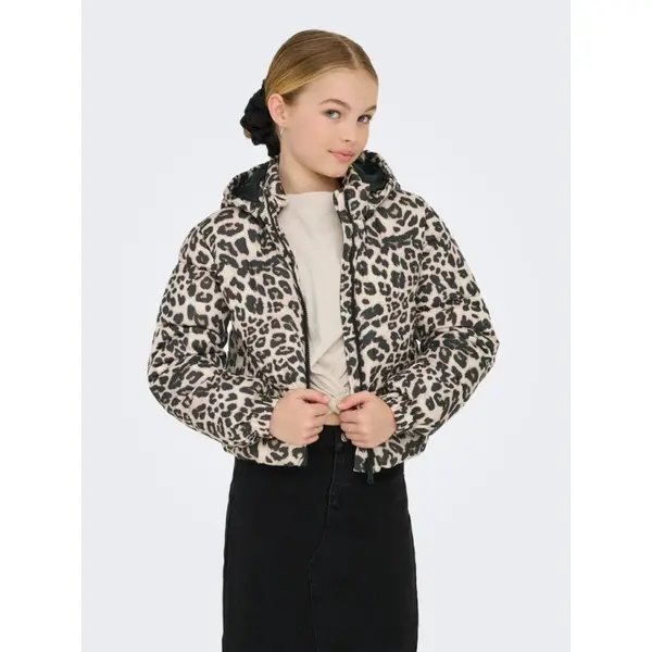 Doudoune courte beige léopard à capuche KIDS ONLY fille