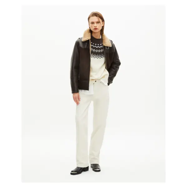 Peau lainée courte col sherpa marron brown - The Kooples Corbeil