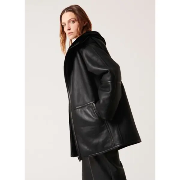 Manteau maya noir en cuir - Zapa
