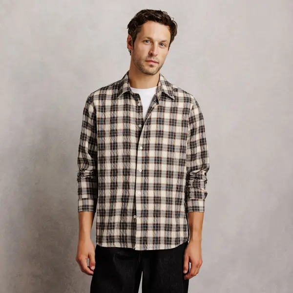 Chemise regular col français à carreaux