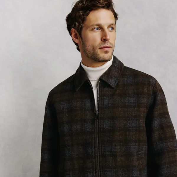 Blouson contenant de la laine col chemise zippé