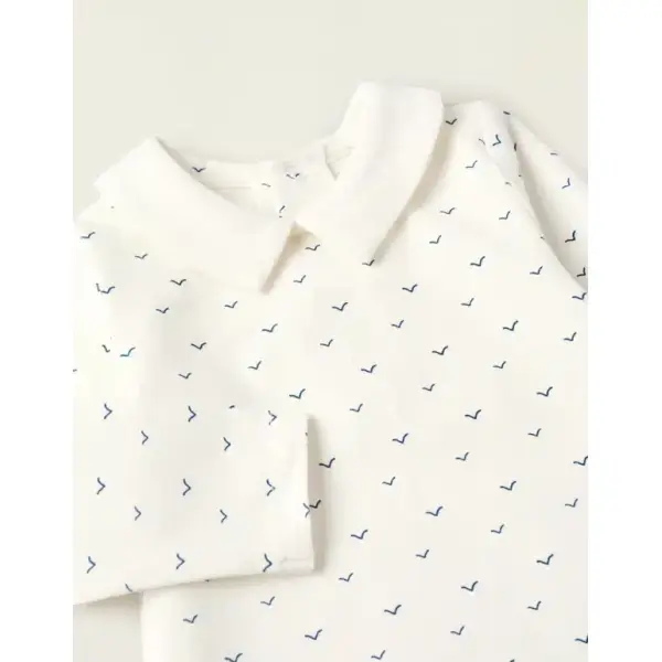 Body Blanc à Motif Oiseaux Bleus Col Claudine pour Nouveau-né Zippy :