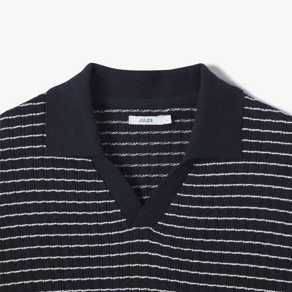 Polo en maille col resort rayé reliefé
