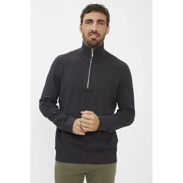 Pull col zippé anthracite coton & cachemire