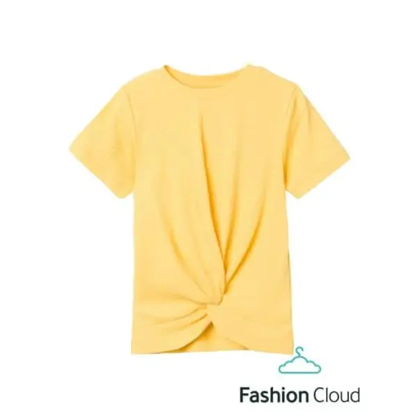T-SHIRT FILLE MAILLE COTELÉE JAUNE AVEC NOEUD DEVANT NKFBILILLE