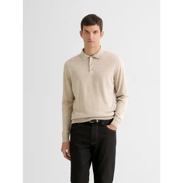 Pull col polo boutonné en laine Mérinos