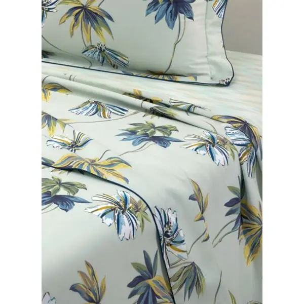 Yves Delorme - Drap plat en satin de coton vert, Tropical - Yves Delorme