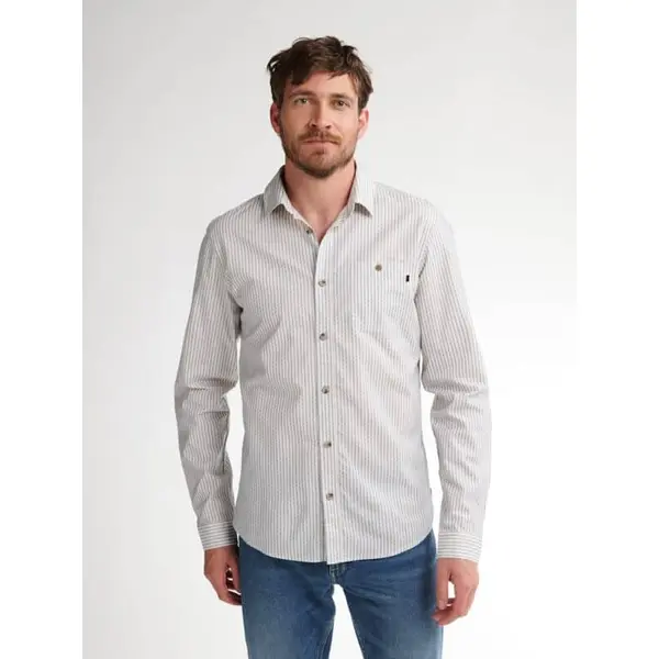 Chemise manches longues rayée blanche et bleu Petrol Industries homme – Automne-Hiver 2025