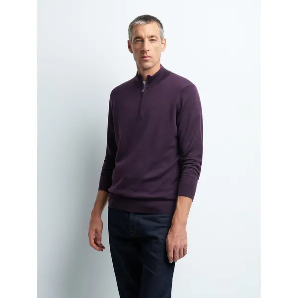 Pull col montant zippé en laine mérinos