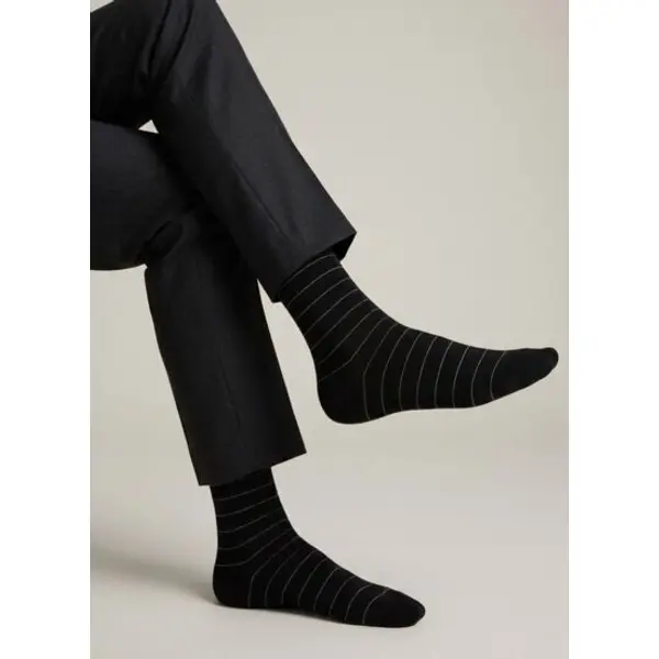Chaussettes courtes en fil d'Ecosse noir rayé - Figaret