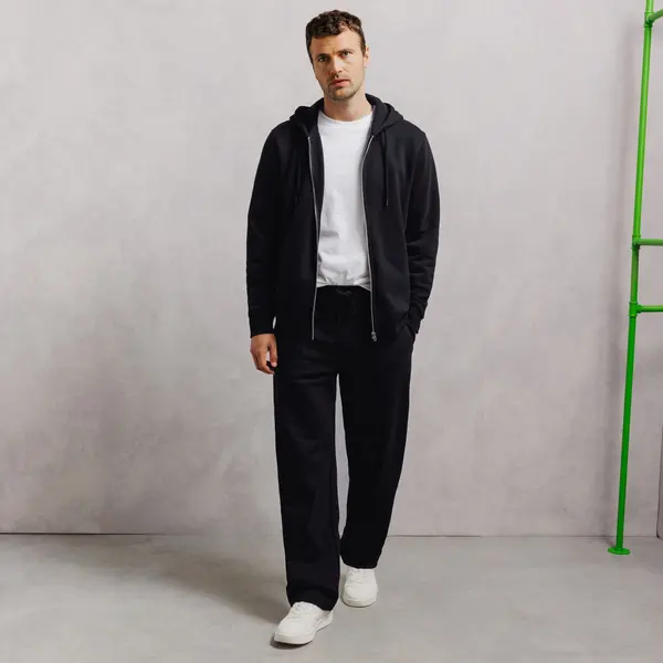 Ensemble sweat zippé et jogging loose - Noir