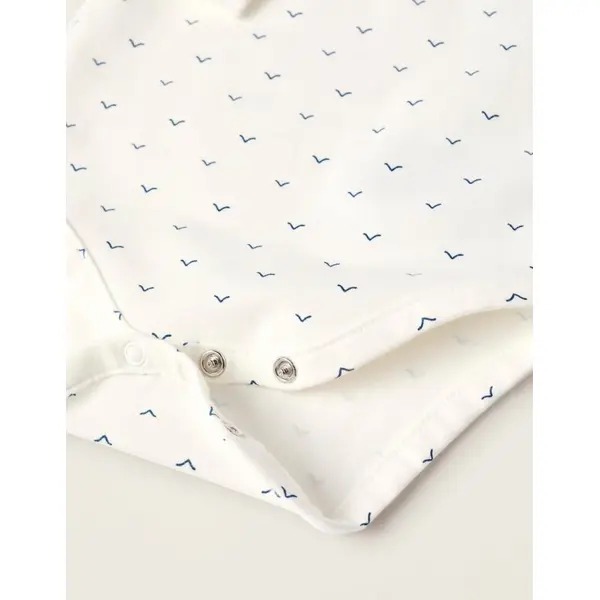 Body Blanc à Motif Oiseaux Bleus Col Claudine pour Nouveau-né Zippy :