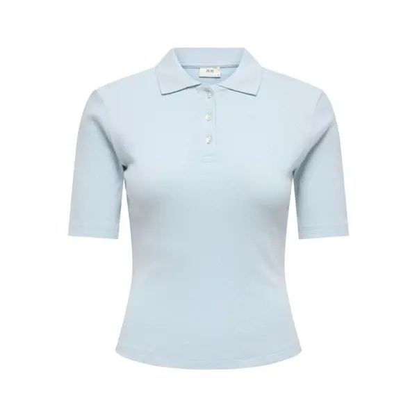 Polo bleu manches courtes maille pointelle JDY en coton biologique
