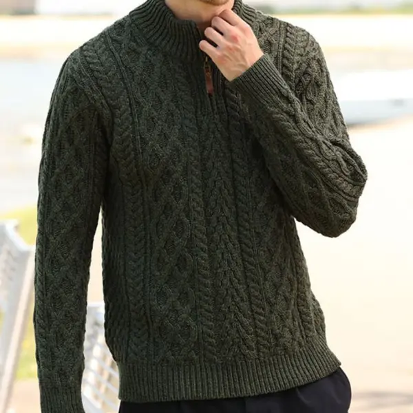Pull Carlow Col Demi Zip Vert Inis Crafts