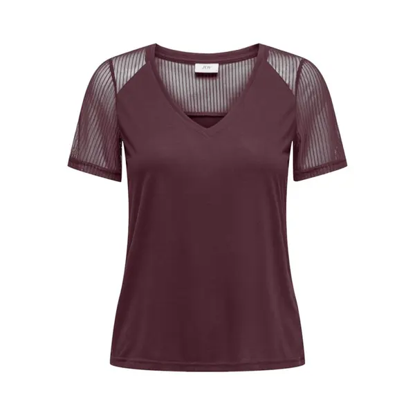 T-shirt rouge bordeaux manches courtes plumetis JDY – Femme XS à XL